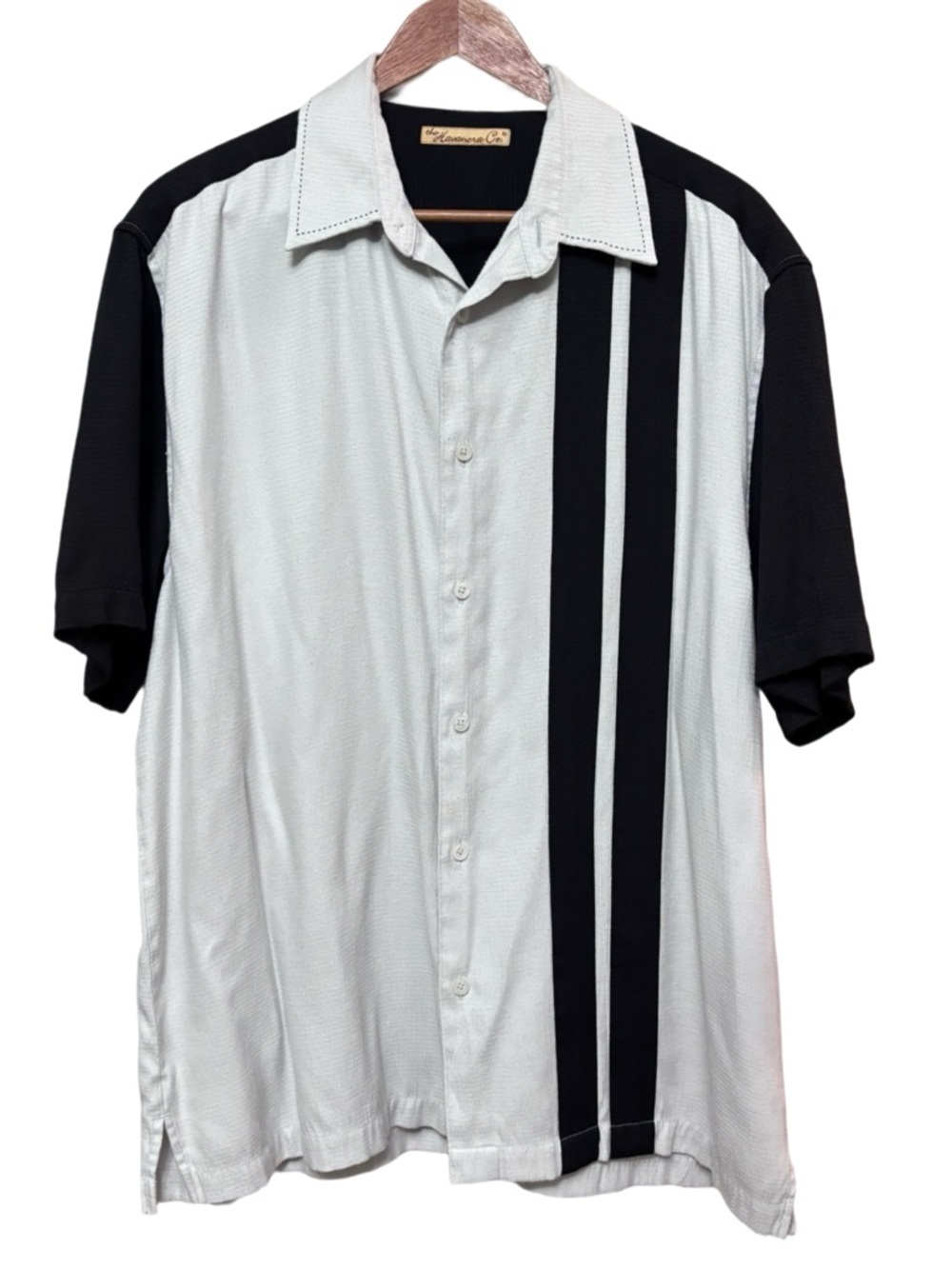 Vintage Cuban Black & Greige Short-Sleeve Button-Up Camp Shirt L